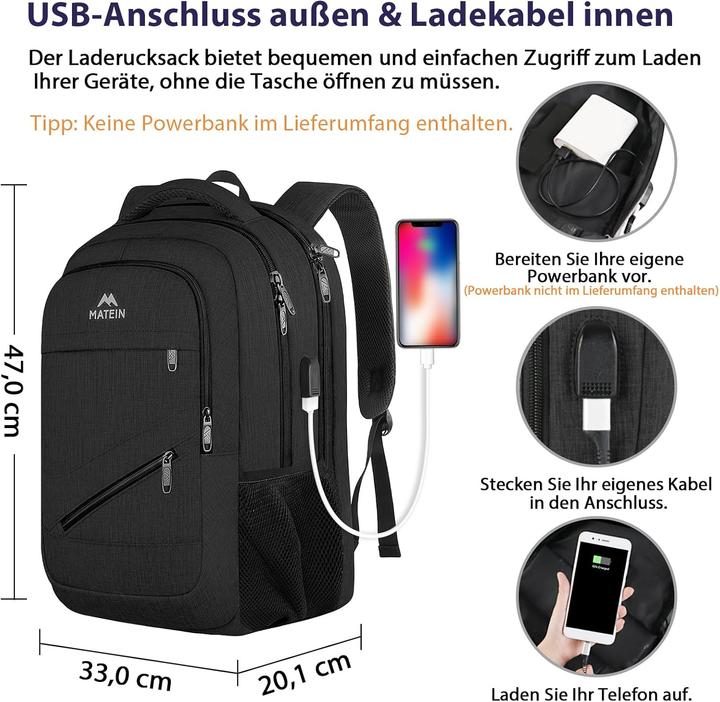 Image du produit Matein Laptop-Rucksack 17 Zoll mit USB Ladeanschluss