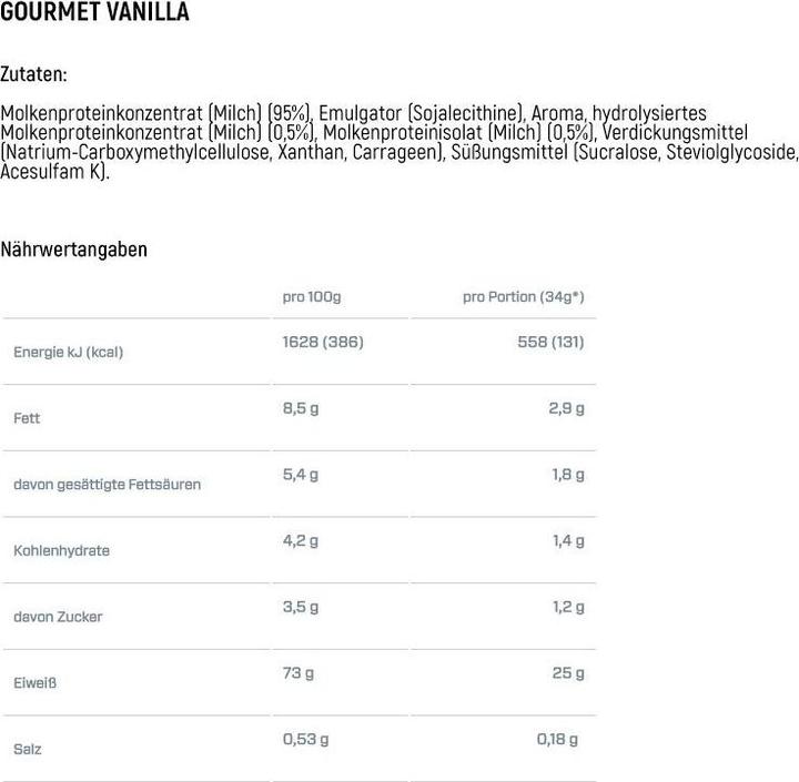 Nährwerte und Zutaten Dymatize Elite 100% Whey (2170 g, 1x, Vanille)
