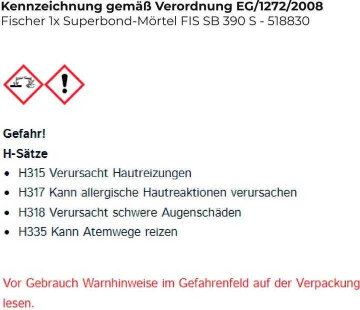 Produktbild Fischer FIS 518830 Superbond-MÃ¶rtel FIS SB 390 S (1 Stk.)