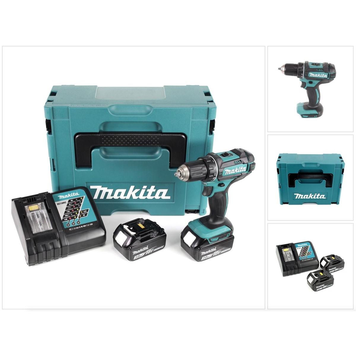 Makita, Bohrmaschine + Akkuschrauber, DDF 482 RFJ Akku Bohrschrauber 18V 62Nm im Makpac + 2x 3,0 Ah Akku + Ladegerät (Ak...