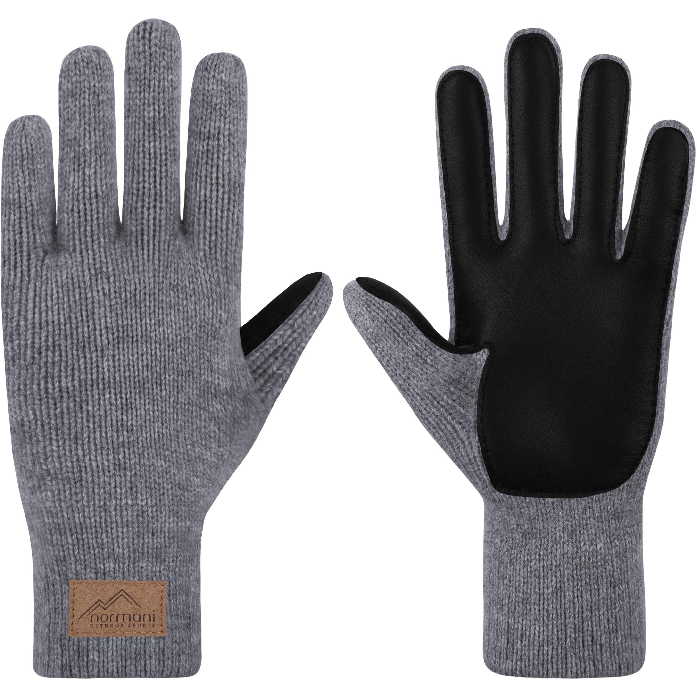 Normani, Herren, Handschuhe, Herren Merino Strick-Fingerhandschuhe mit Schafleder "Leanyer" - 9635, Grau, (9.5)