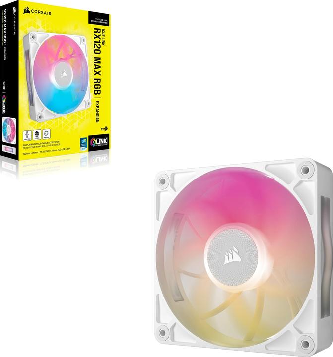 Image du produit Corsair RX MAX RGB Series, iCUE LINK RX120 MAX RGB White, 120mm RGB Fan, Single Fan (120 mm, 1 x)