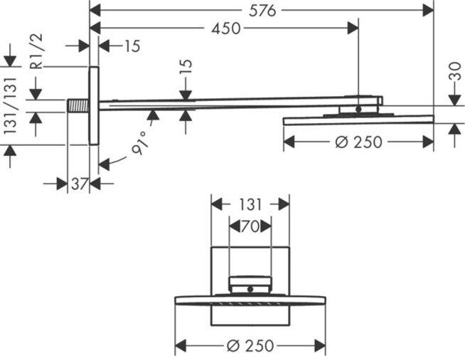 Actual product image Axor ShowerSolutions shower head 250 1jet, wall connection, shower arm 450 mm (1 Beam type, 19 l/min)