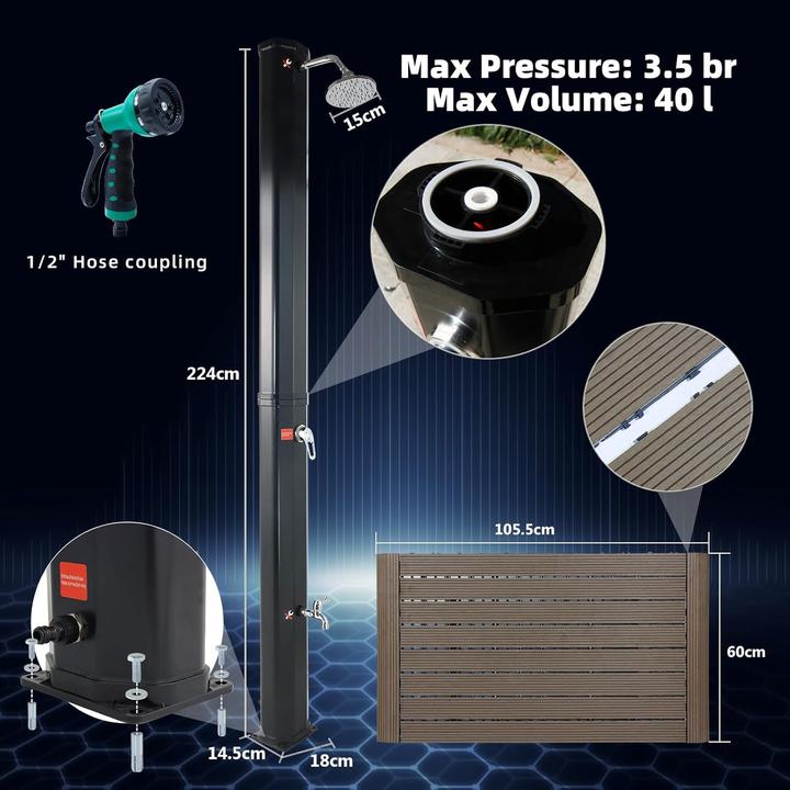 Actual product image CCLife Solardusche 40L mit Bodenplatte und Handbrause