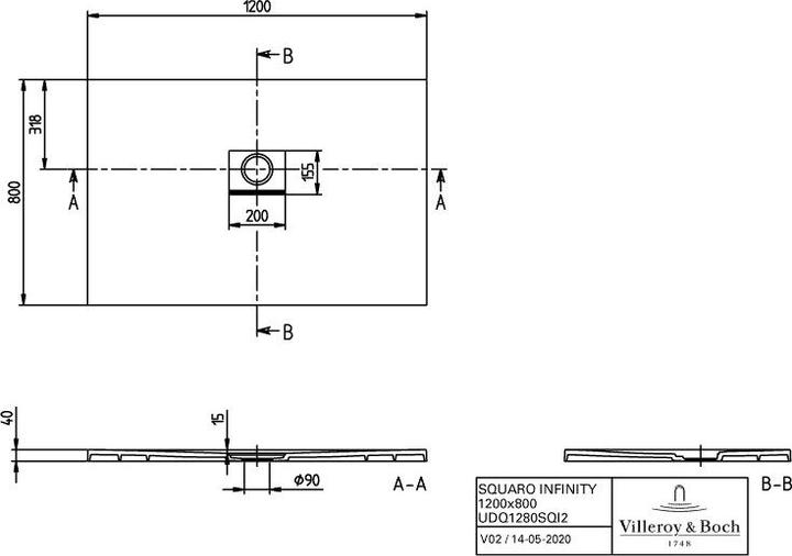 Produktbild Villeroy & Boch V&B Duschwanne SQUARO INFINITY R-eck1200x800x40mm anthrazit