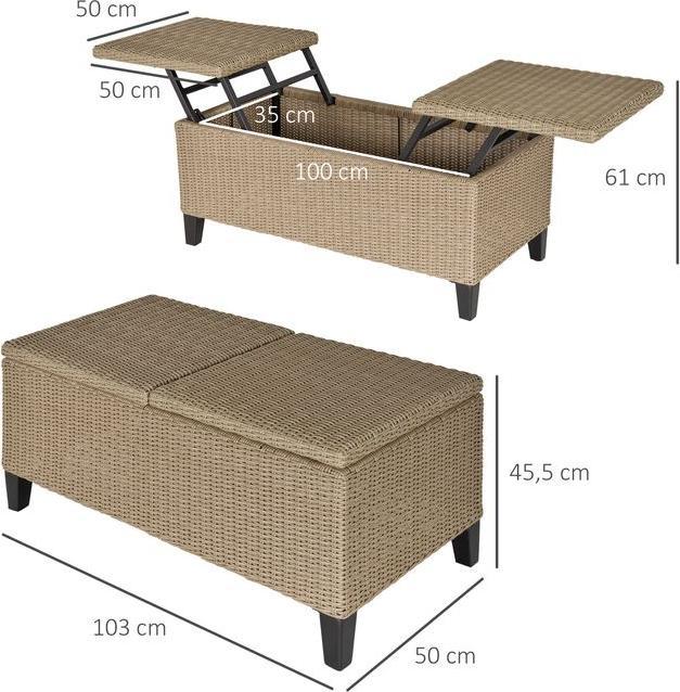 Produktbild Swisshandel24 Polyrattan Beistelltisch Garten Couchtisch Gartentisch Balkontisch ausziehbar Stahl Khaki 103 x 50 x