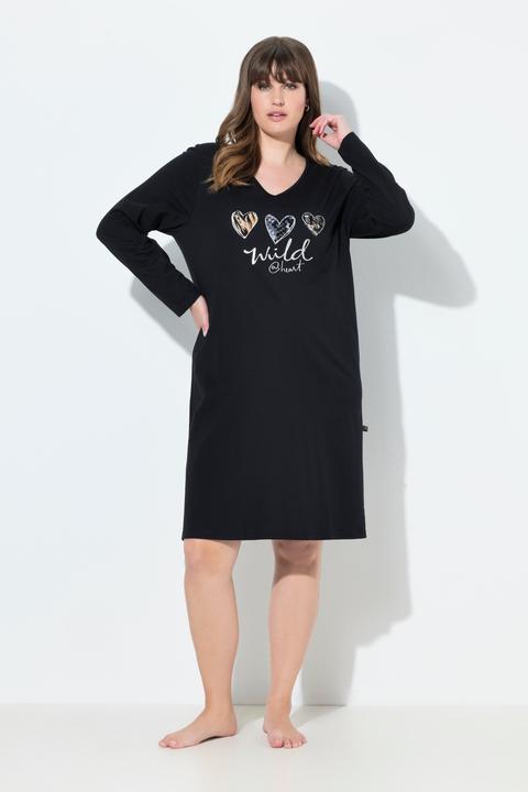Immagine prodotto Ulla Popken Camicia da notte con design leopardato, scollo a V e maniche lunghe (50, 52)