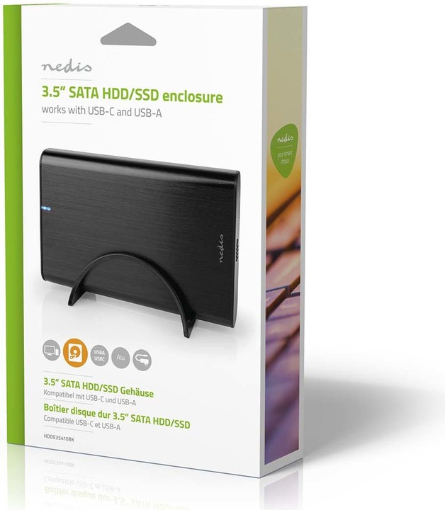 Productafbeelding Nedis Harde schijf-behuizing 3,5" | USB 3.1 Gen1 | USB Type-A / USB Type-C™ | Notebook / PC | Alumini (3.5")