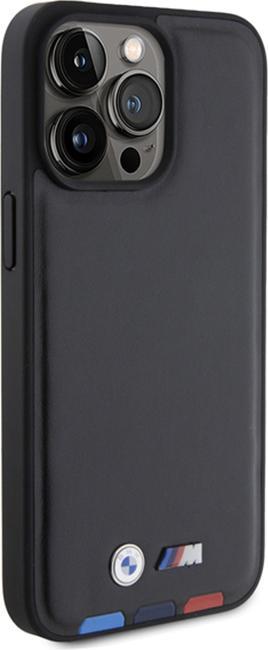 Produktbild BMW BMHCP15X22PTDK iPhone 15 Pro Max 6.7" czarny/black Leather Stamp Tricolor (Apple iPhone 15 Pro Max)