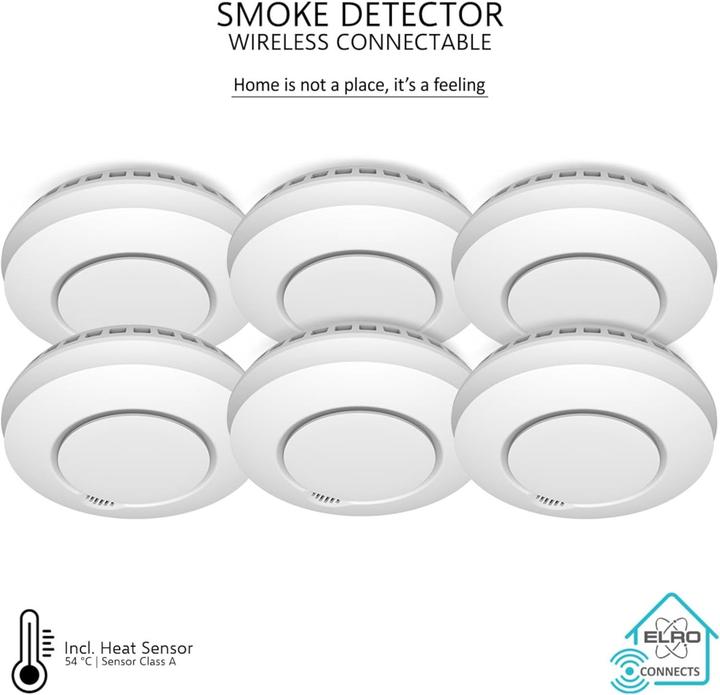 Actual product image Elro Wireless Interconnectable Smoke Detector with Heat Sensor - 6 Pack