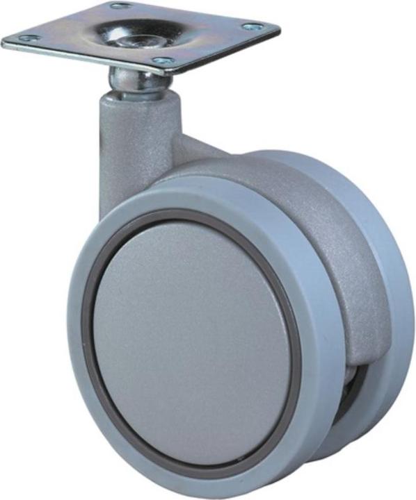 Actual product image BS Rollen Plastic double castor Wheel Ø 60 mm Load capacity 35 kg with screw-on plate Plastic silver-grey