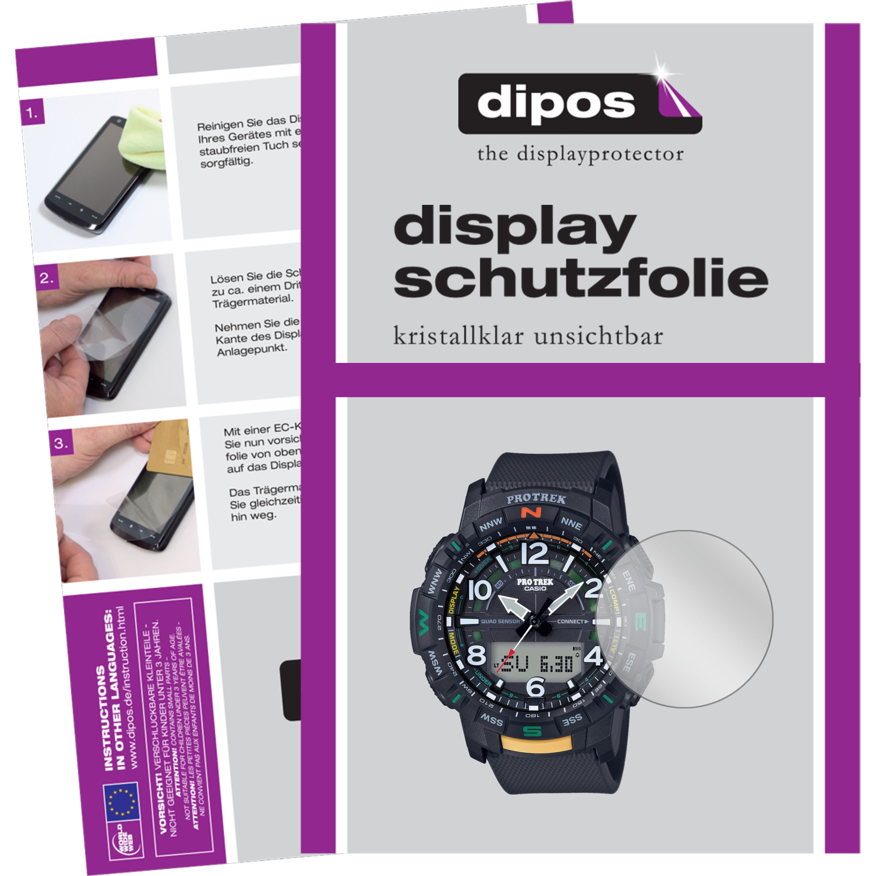 Dipos Displayschutzfolie Crystalclear, Smartwatch Schutzfolie, Transparent