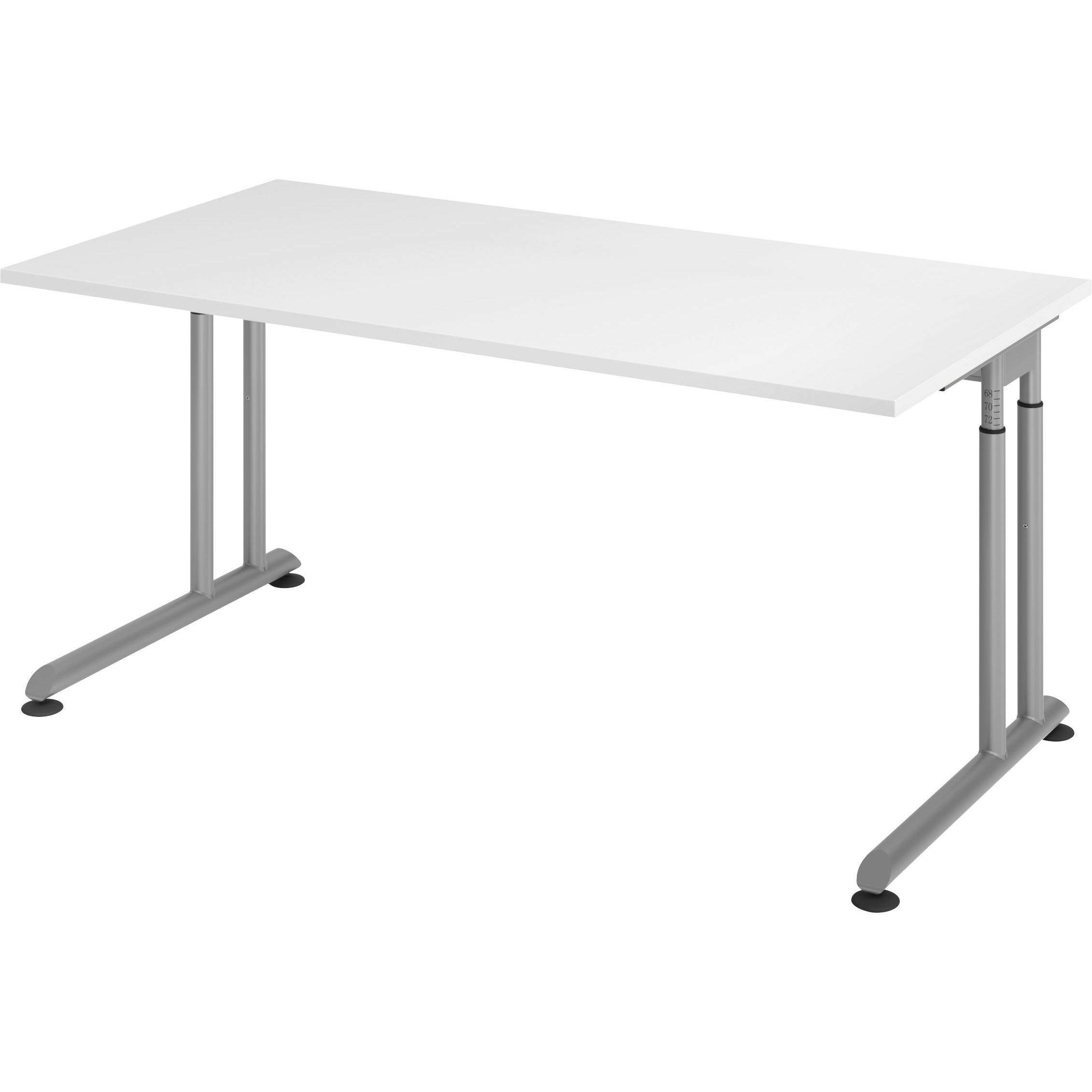 Escritorio, Schreibtisch, Schreibtisch C-Fuss 160x80cm Weiss/Silber (160 x 80 cm)