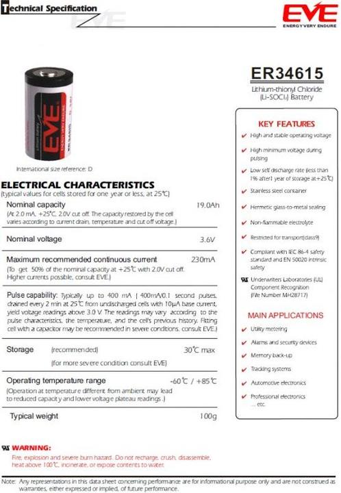 Image du produit Eve Batterie ER34615 D S (1 pcs, D, 19000 mAh)