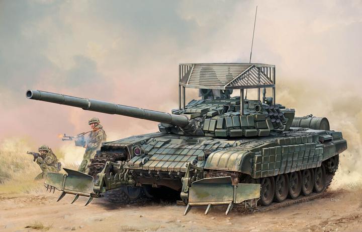Actual product image Trumpeter Russian T-72B1 with KTM-6 & Grating Armour