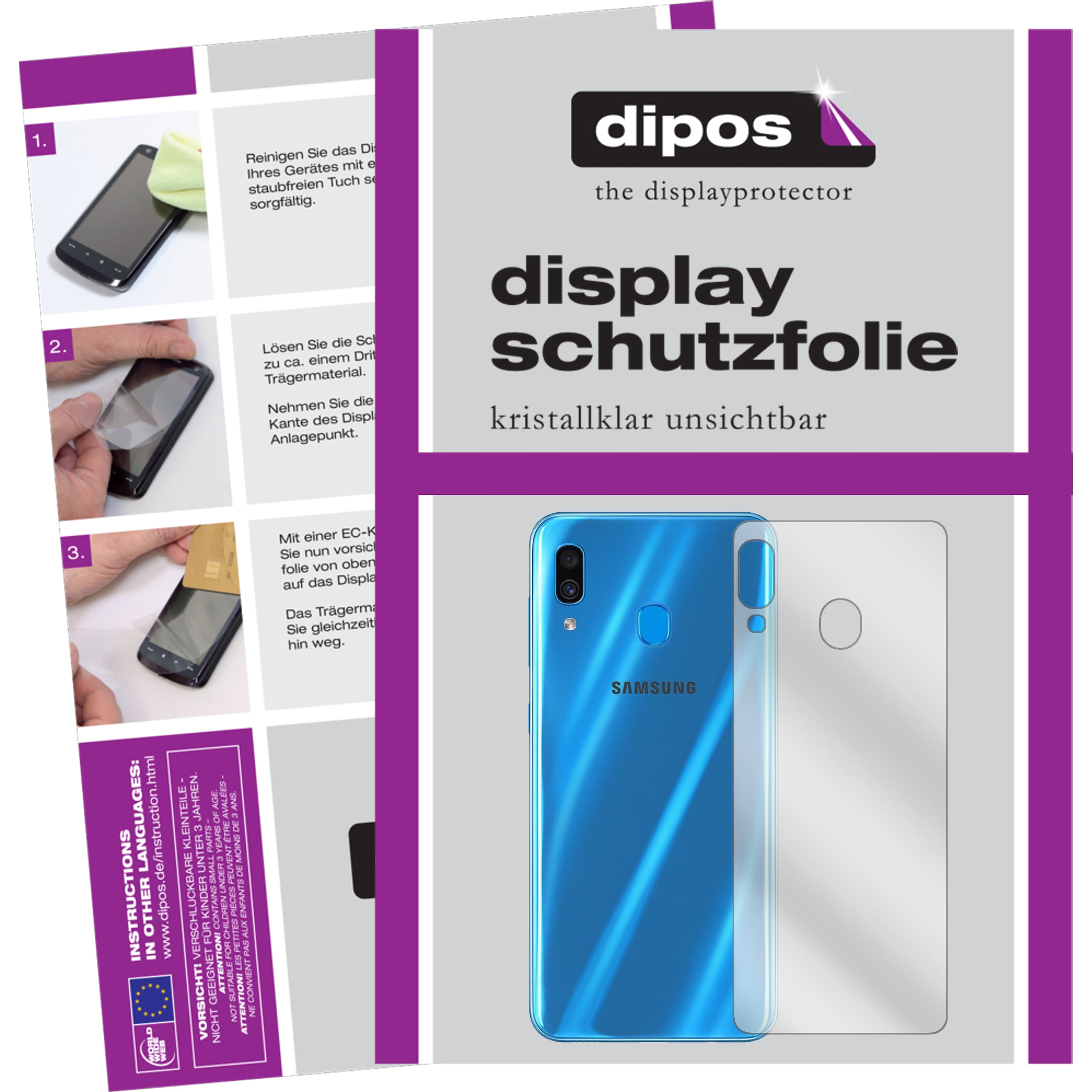 Dipos Displayschutzfolie Crystalclear (1 Stück, Samsung Galaxy A30s), Smartphone Schutzfolie, Transparent