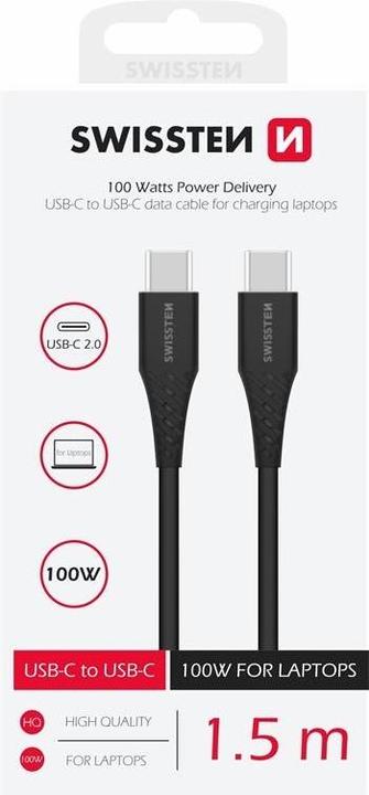 Produktbild Swissten Data Cable TPE USB-C/USB-C Power Delivery 5A (100W) 2,5 M Black (2.50 m, USB 3.0, 100 W)