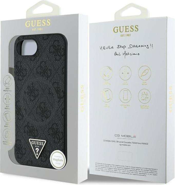 Actual product image Guess Back panel cover PU 4G Strass Triangle Metal Logo Case for iPhone SE4 Black (Apple iPhone 16e)