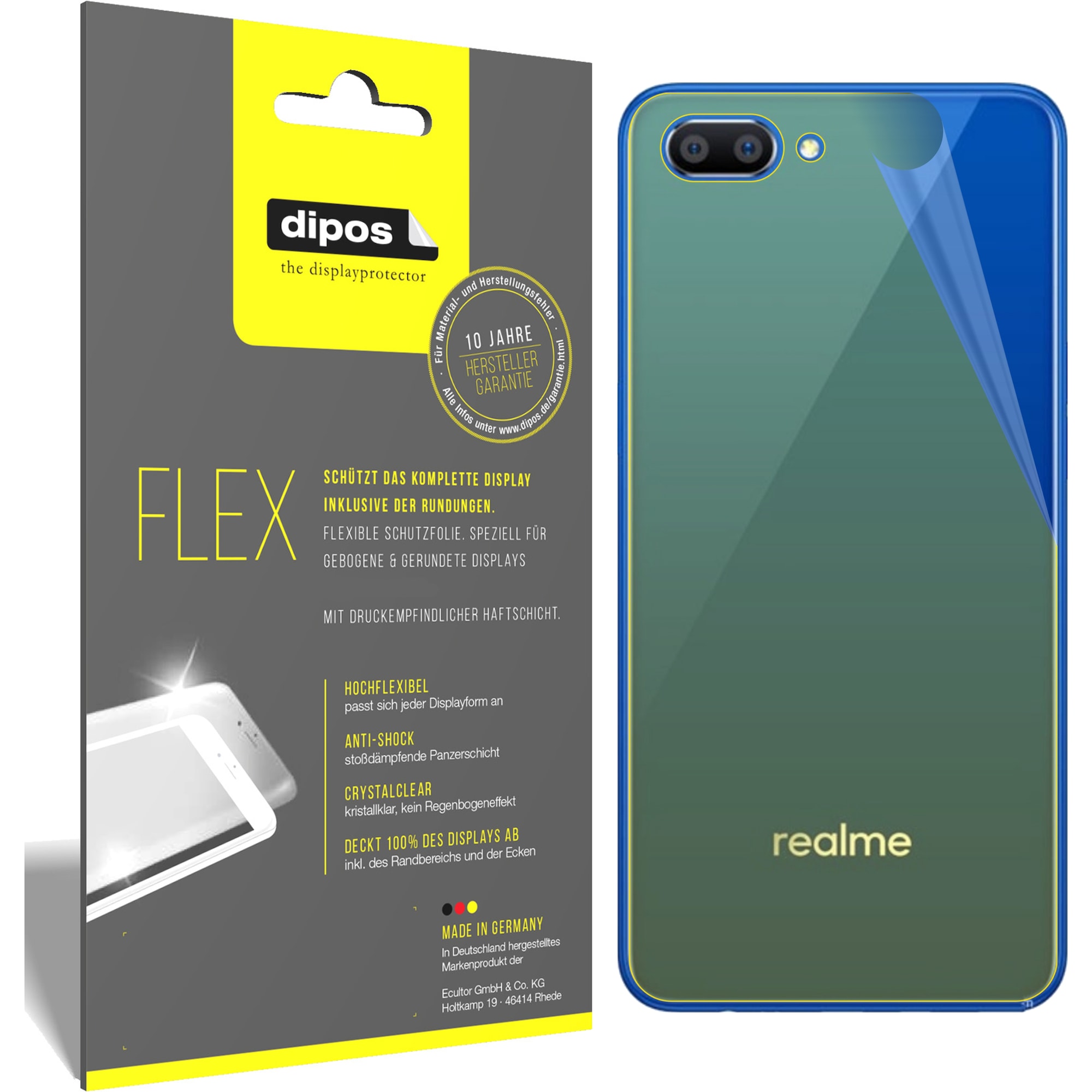 Dipos Displayschutzfolie Full-Cover 3D (3 Stück, Realme C1 (2019)), Smartphone Schutzfolie, Transparent