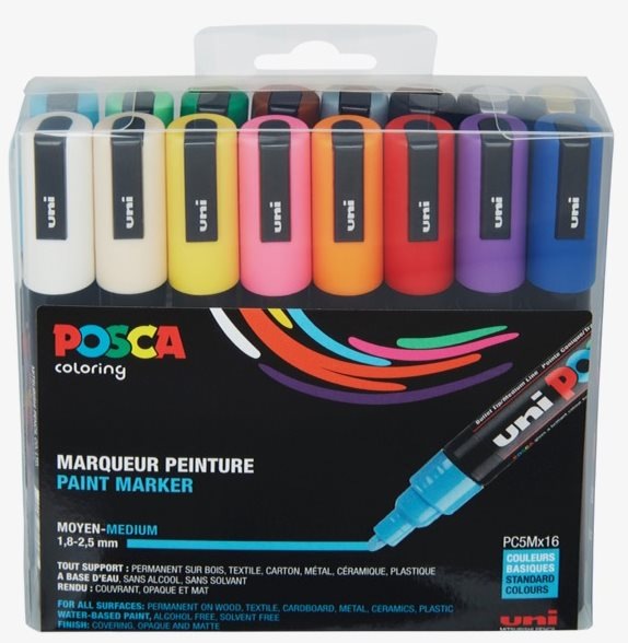 Actual product image Posca PC-5M brand, set of 16 (pc-5m 1.8-2.5mm assorted, 2.50 mm, 16 x)