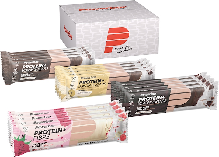 Actual product image Powerbar Protein Plus Low Sugar Multiflavour Box (Chocolate, Vanilla, Raspberry, Yoghurt, Brownie, Espresso, 16 pcs., 560 g)