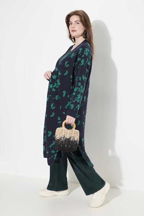Immagine prodotto Ulla Popken Cardigan lungo con foglie, scollo a V e cotone biologico (42, 44)