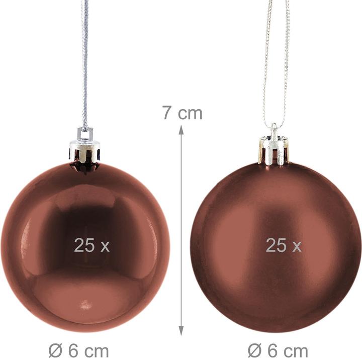 Actual product image Relaxdays - Weihnachtskugeln 50er Set, Braun/ Silber, 7 x 6 cm (50 -part)