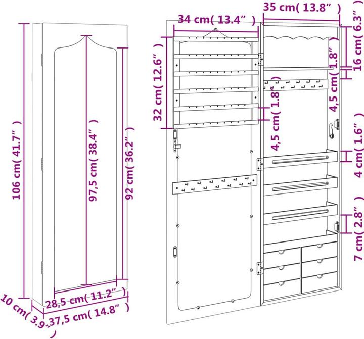 Image du produit vidaXL Schmuckschrank mit Spiegel
