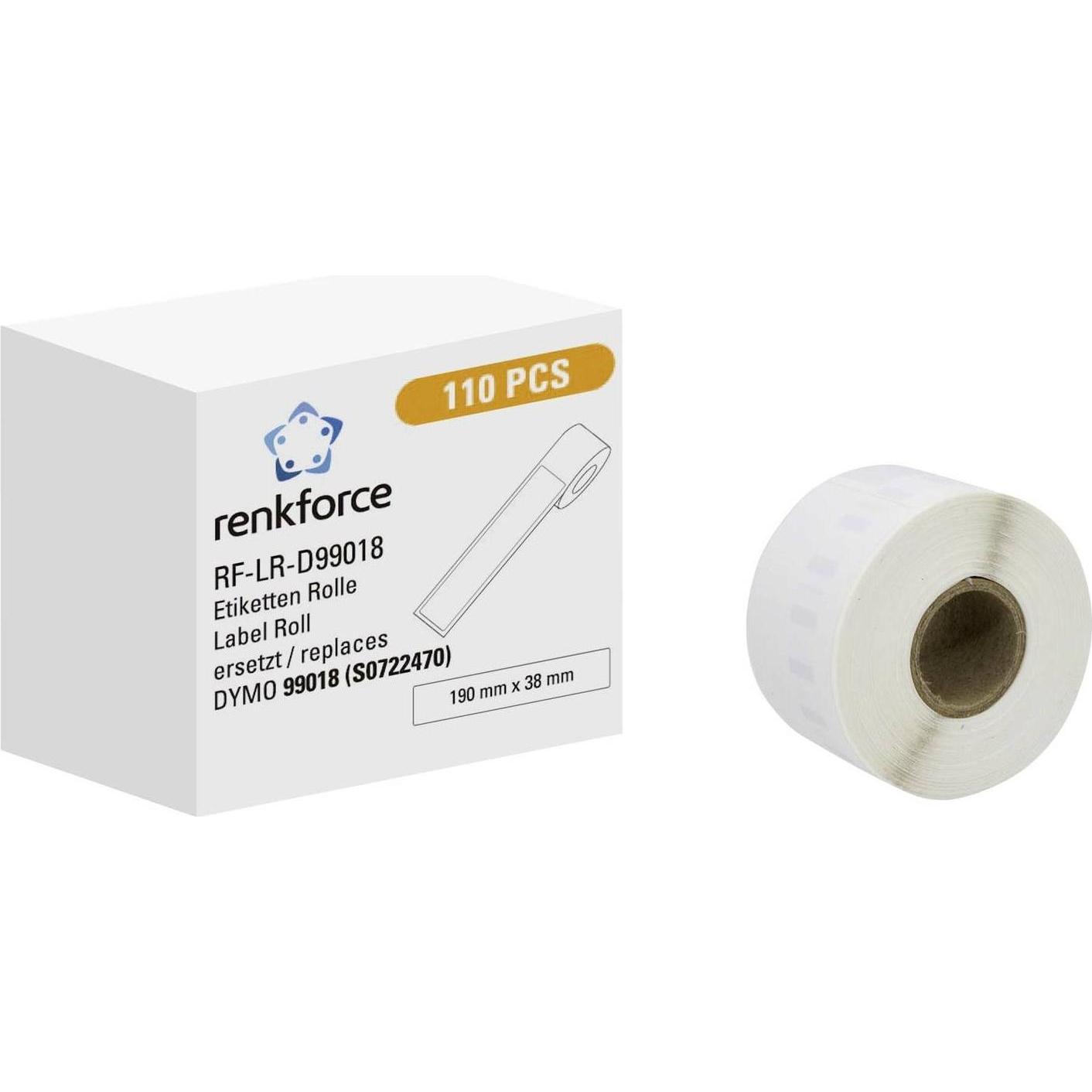 Thumbnail - Renkforce, Etiketten, Etiketten Rolle Kompatibel ersetzt DYMO DYMO 99018 190 x 38 mm Papier