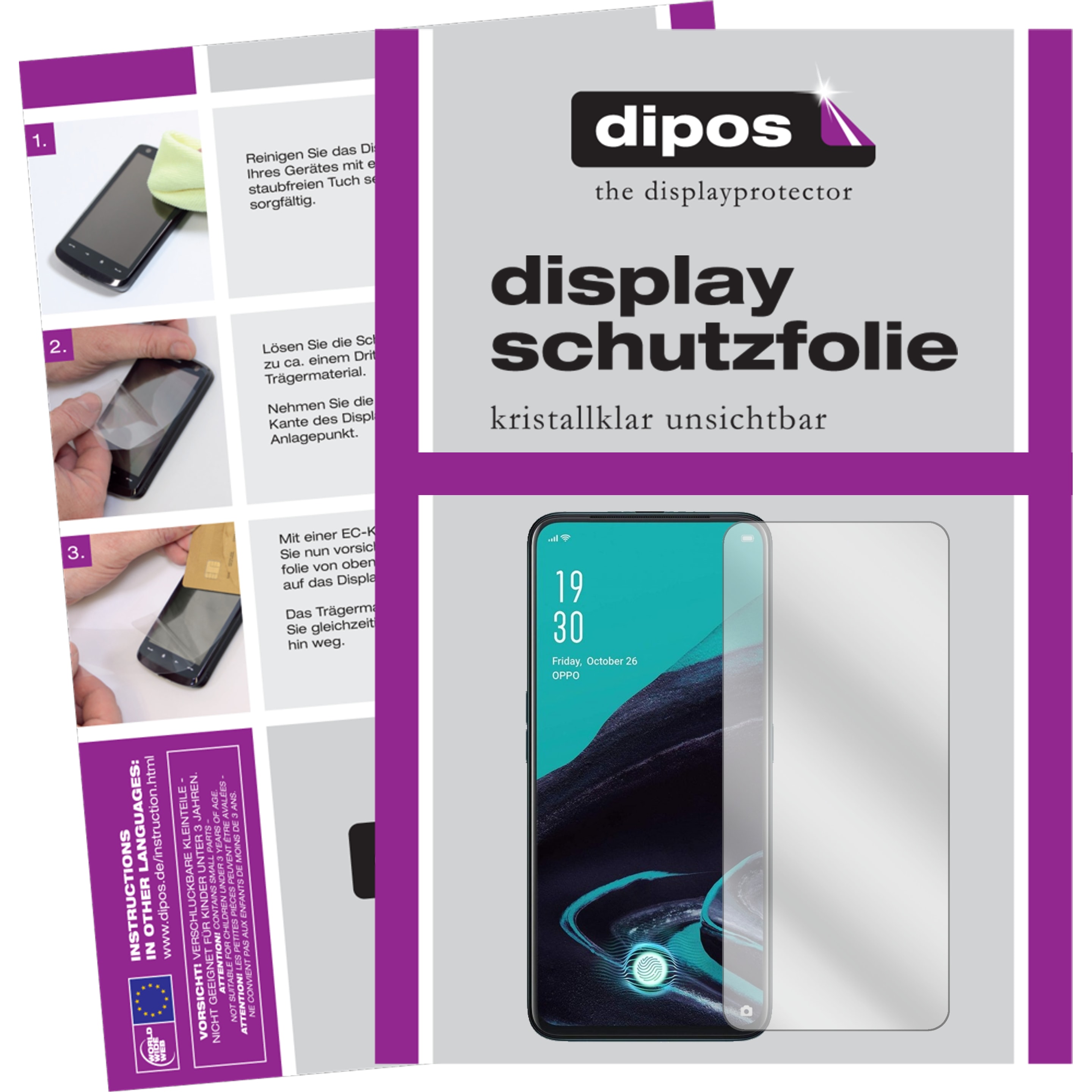 Dipos Displayschutzfolie Crystalclear (1 Stück, Oppo Reno 2 F), Smartphone Schutzfolie, Transparent