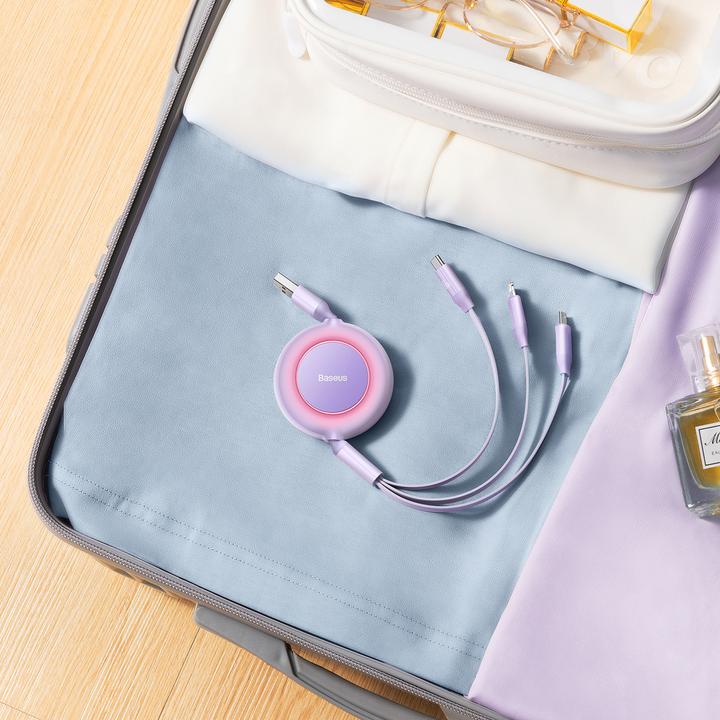 Actual product image Baseus Bright Mirror 3, USB 3-in-1 cable for micro USB / USB-C / Lightning 66W / 2A 1.1m (Purple) (1.10 m, 66 W)