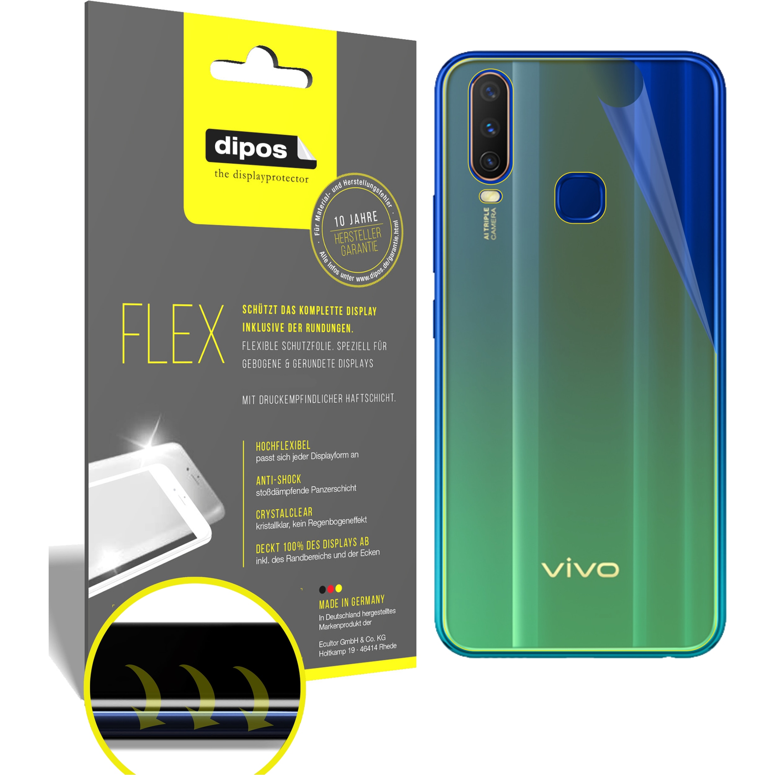 Dipos Displayschutzfolie Full-Cover 3D (3 Stück, Vivo Y12), Smartphone Schutzfolie, Transparent