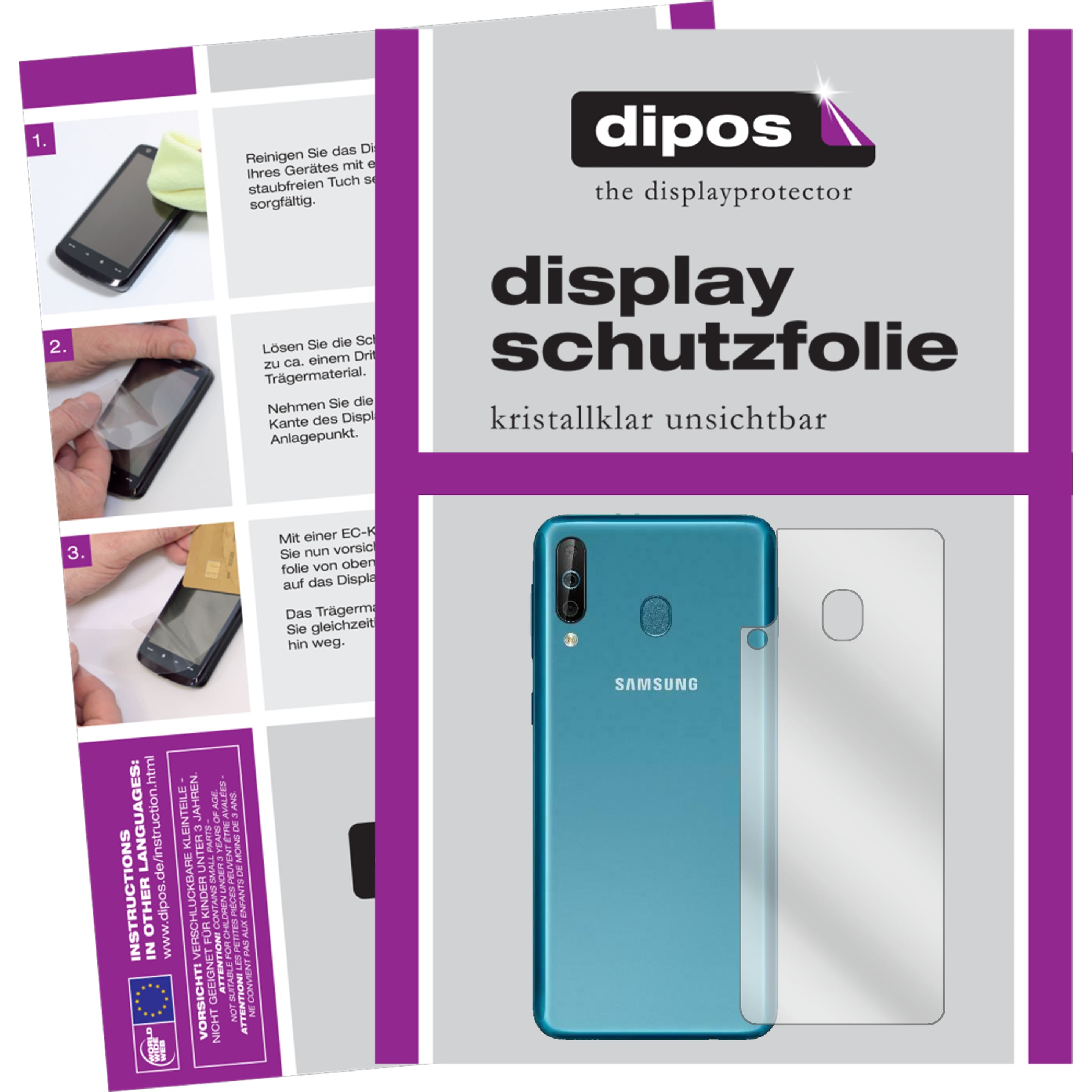 Dipos Displayschutzfolie Crystalclear (2 Stück, Samsung Galaxy A40s), Smartphone Schutzfolie, Transparent