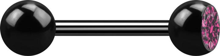 Image du produit Star Piercing Barbell noir avec boule et cristal rose (Titane, sans laiton)