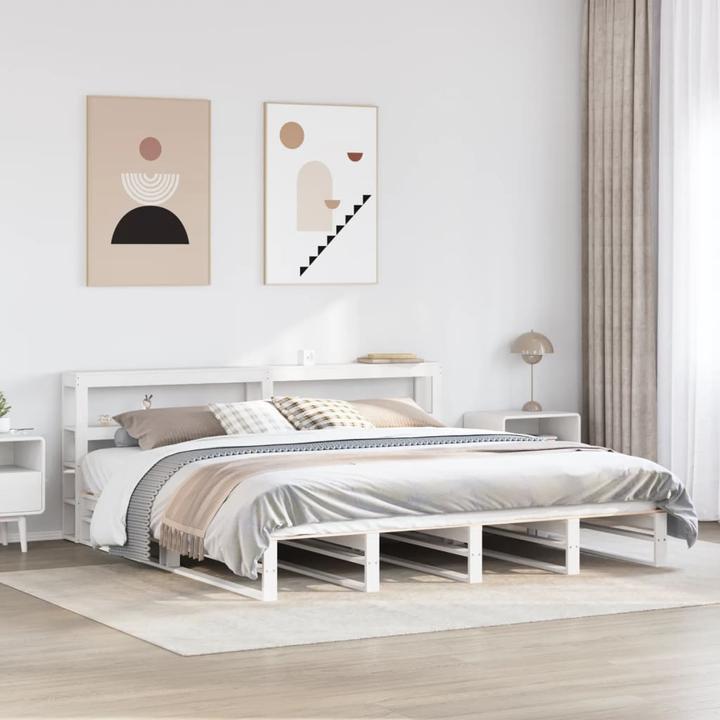 Produktbild VidaXL Massivholzbett Holzbett Bett Palettenbett Kopfteil Weiss 200x200cm Kiefer (200 x 200 cm)