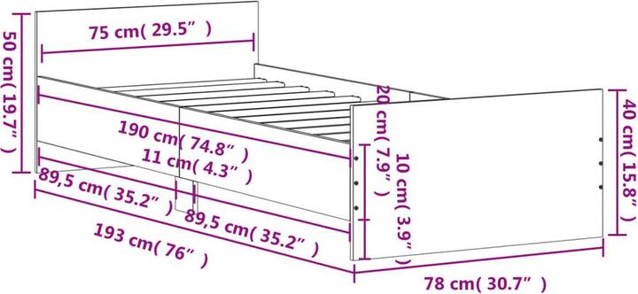 Produktbild vidaXL Bettgestell (75 x 190 cm)