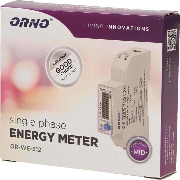 Actual product image MGA Orno LCD digital AC meter, 1-phase display of power consumption with MID certificate, 100A