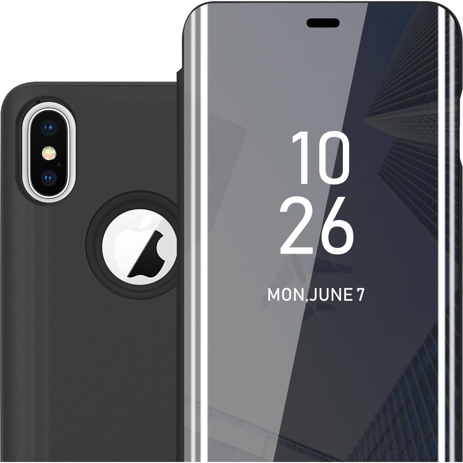 Cadorabo Book Smart View Spiegel Cover (Apple iPhone X), Smartphone Hülle, Schwarz