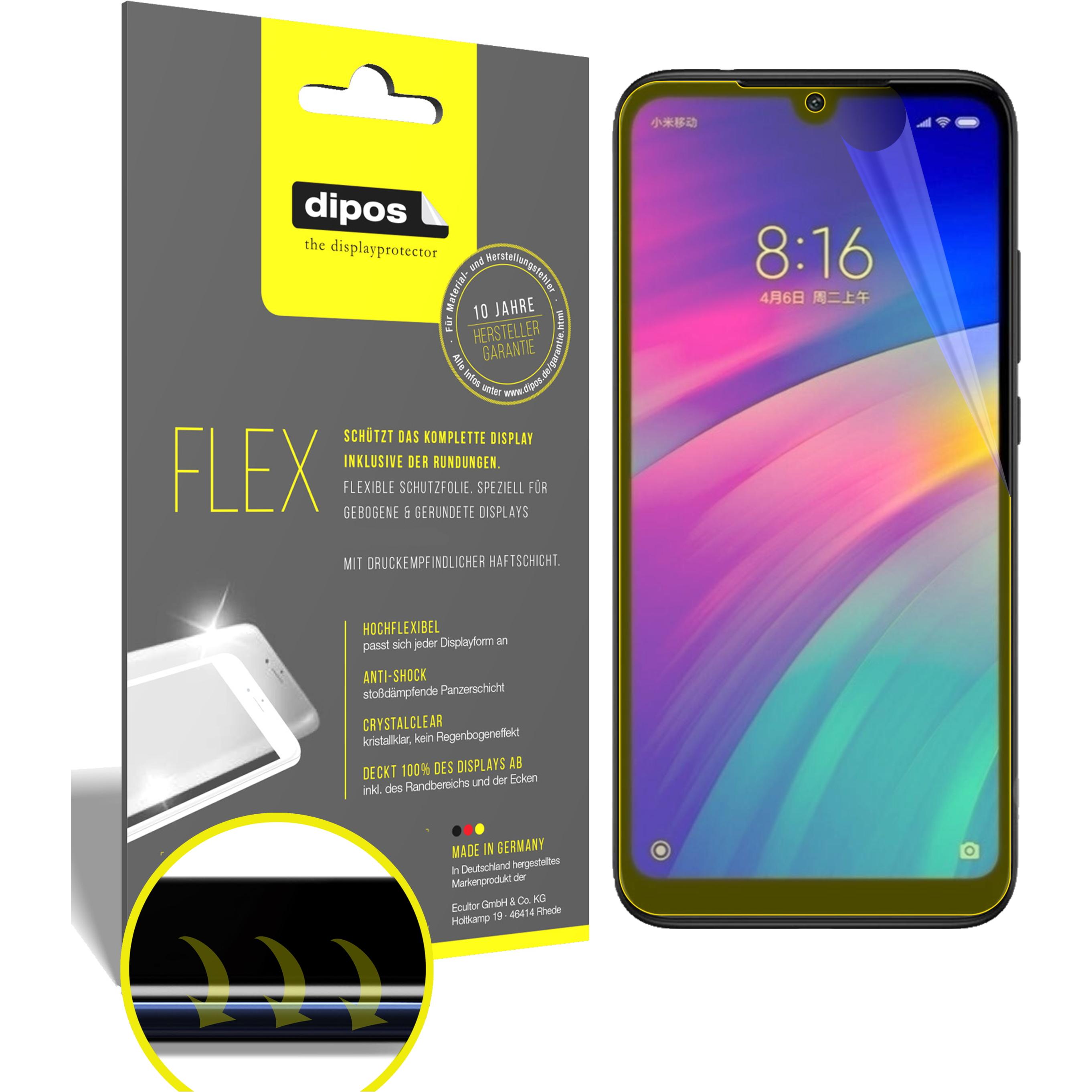 Dipos Displayschutzfolie Full-Cover 3D (2 Stück, Xiaomi Redmi 7), Smartphone Schutzfolie, Transparent
