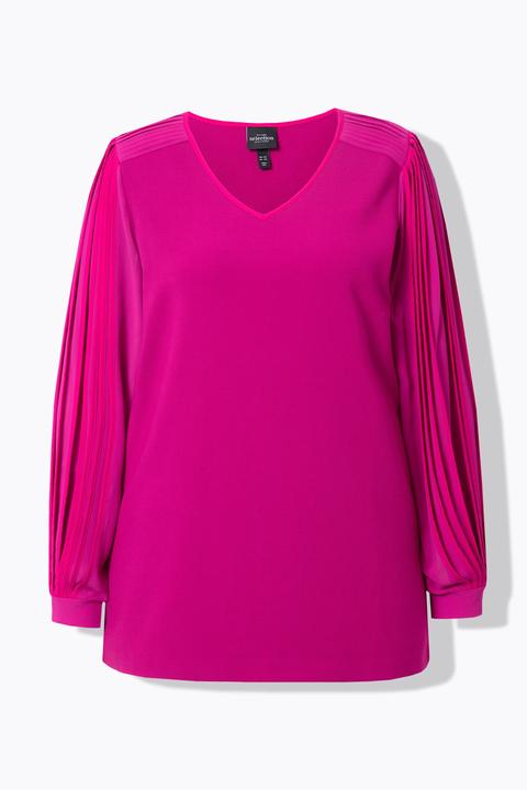 Actual product image Ulla Popken Pleated Chiffon Sleeve Blouse (60)