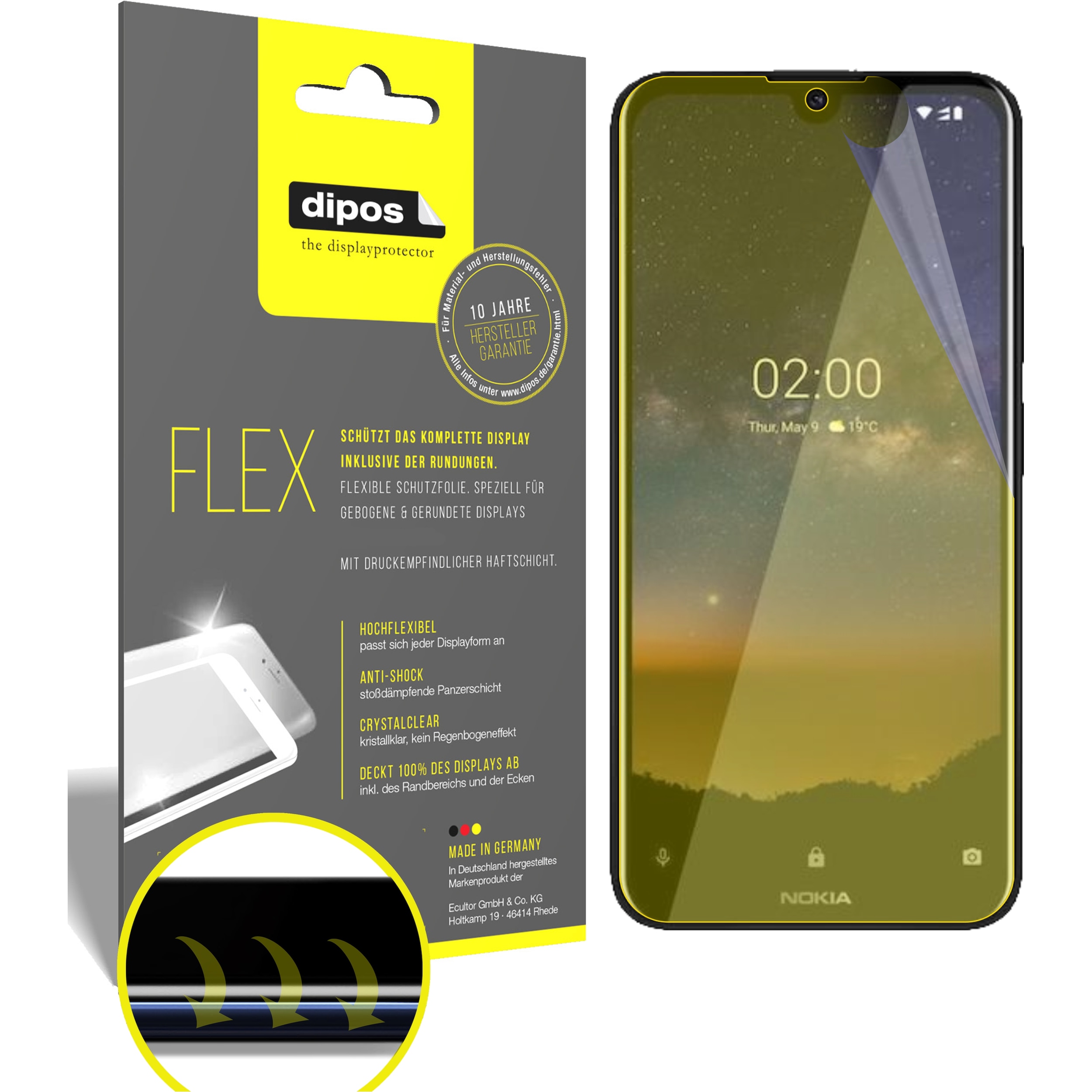 Dipos Displayschutzfolie Full-Cover 3D (2 Stück, Nokia 2.2), Smartphone Schutzfolie, Transparent