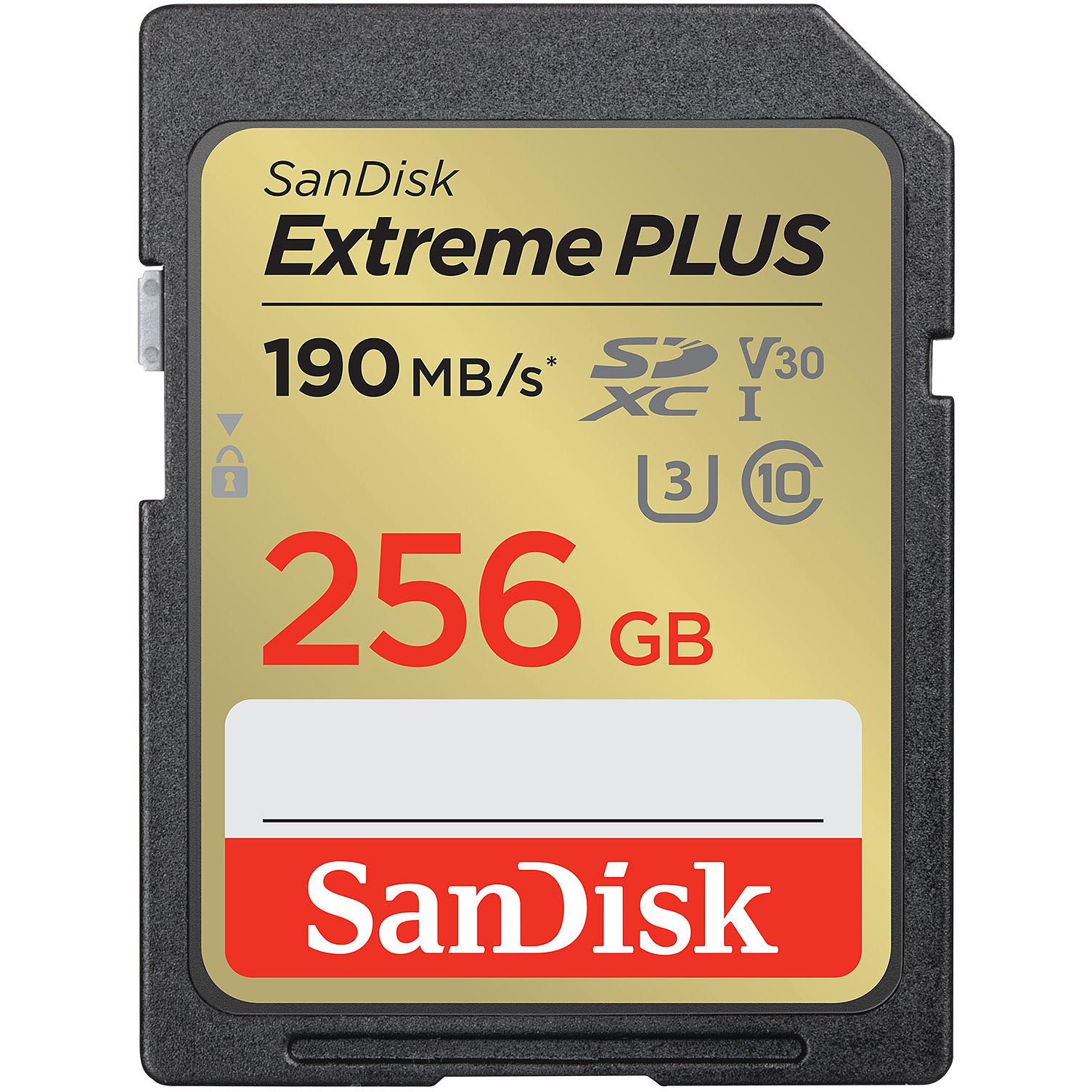 SANDISK Extreme Plus 256GB SDHC (256 GB, SDXC, U3, UHS-I), Scheda di memoria, Nero, Giallo, Rosso