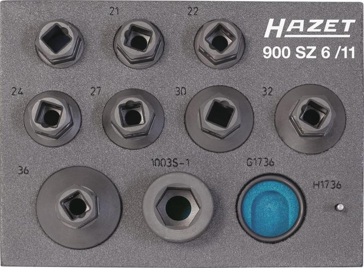 Actual product image HAZET Impact, machine screwdriver socket set (double hex.) 900SZ6/11 8-pc. (19 mm, 32 mm, 27 mm, 24 mm, 36 mm, 22 mm, 21 mm, 30 mm)