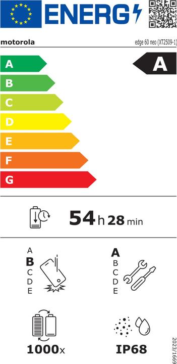 Etichetta energetica Motorola Edge 60 Neo (256 GB, Grigio, PANTONE Grisaglia, 6.36", Doppia SIM, 5G)