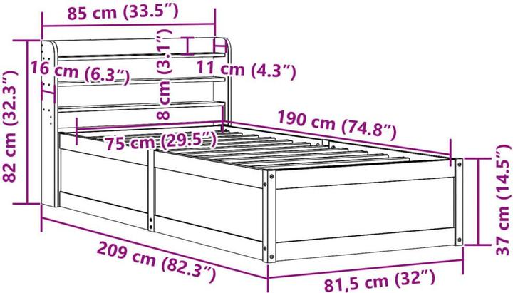Actual product image vidaXL Bettrahmen (75 x 190 cm)