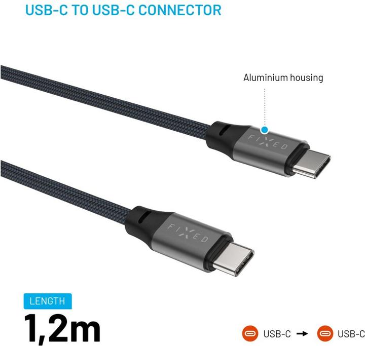 Actual product image Fixed Magnetic Braided Cable USB-C/USB-C, 1,2m, USB 2.0, 240W, gray (1.20 m, USB 2.0, 240 W)