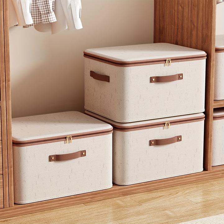 Produktbild Only-Bags.Store 1pc Leinen Zipper Quilt Storage Bins mit Deckel, Leinengewebe, kratz- und verschleissfest (1x)