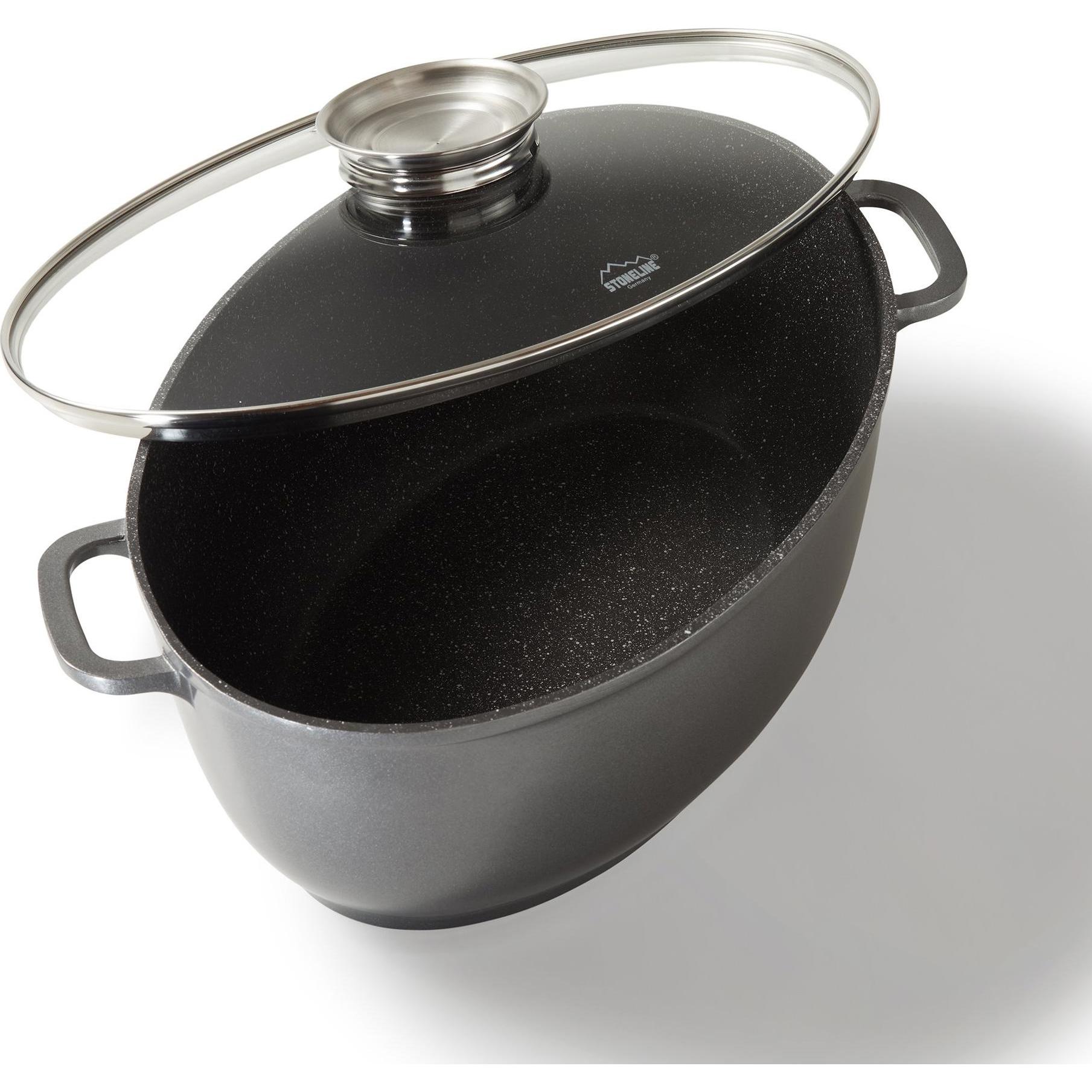 Stoneline Gourmet Bräter 39 x 26 cm, mit Aroma-Glasdeckel, Pfanne + Kochtopf, Grau