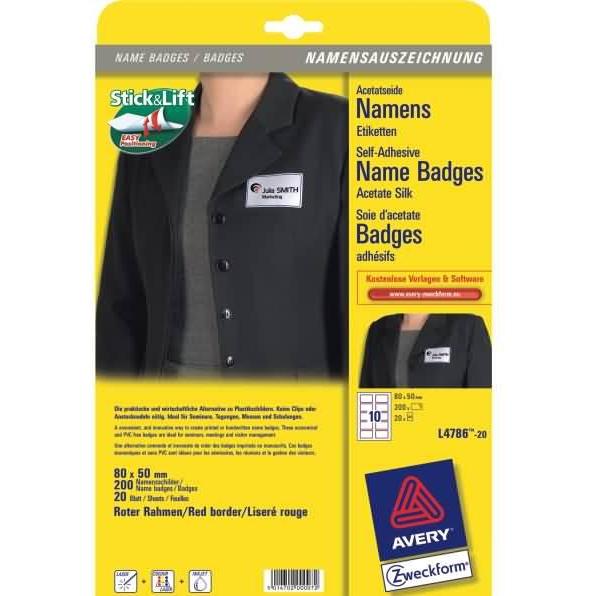 Avery, Etiketten, 200 Namensetiketten L4786-20 weiss 80,0 x 50,0 mm