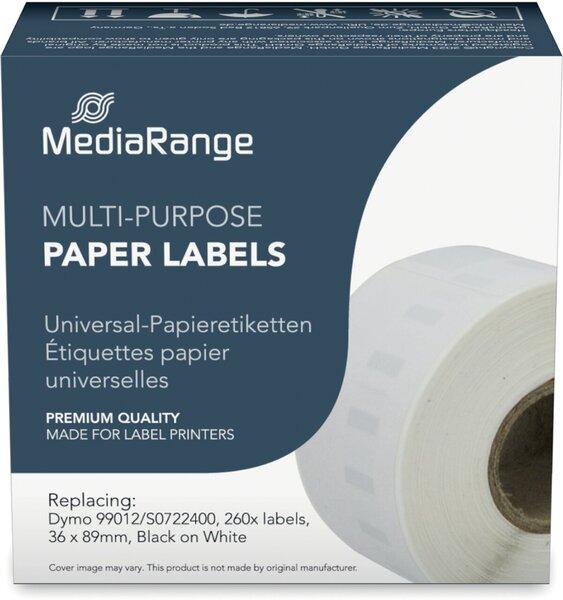 Actual product image MediaRange ge writing tape 36x89mm black/white Dymo 99012/S0722400 260pcs. (8.90 cm, Black, White)